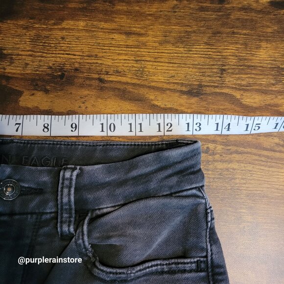 American Eagle Jeans 2 R Curvy Super Hi Rise Jegging Black Wash Denim Ripped - Picture 7 of 12